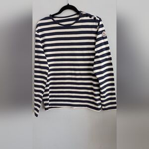Moncler Breton Stripe Long Sleeve Navy/Cream Crewneck Shirt L